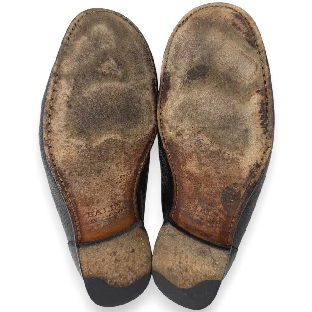 Bally‎ Loafers Mens US 9.5 Black Suver Leather Moc Toe Swiss Made Dress Shoes